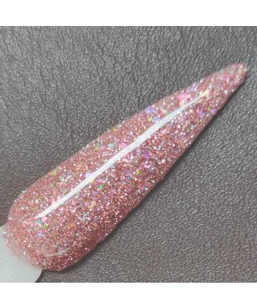Salon Quality Holographic Rose Gold Glitter Nail Dip Powder Colors 1OZ Rosy Pink Sparkle Glitters with Opal Foils | Ultra Fine Glitters | Thin and Light Weight | Easy to use HP001