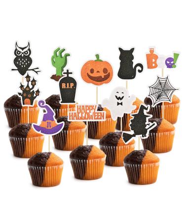 HOKPA Halloween Cupcake Toppers 36 Pcs Witch Ghost Pumpkin Food Cupcake Picks for Halloween Theme Party Festival Decoration