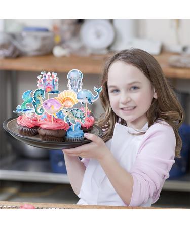 32 Pack Mermaid Cupcake Toppers Under The Sea Octopus Starfish Mermaid Tail Cupcake Picks Jellyfish Seahorse Coral Cupcake Decorations for Baby Shower Under The Sea Party Birthday Cake Decorations - Buy Online on GoSupps.com
