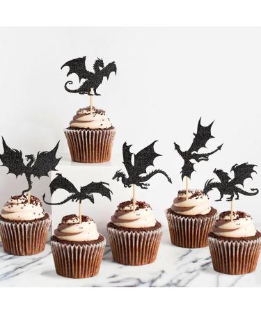 24 Pieces Dragon Theme Cupcake Toppers | Mythical Cake Decorations for Weddings & Parties | Realistic Torte Picks - Buy Online on GoSupps.com