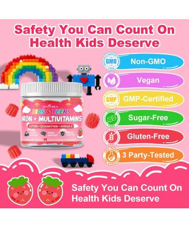 90 Count | Iron Gummies for Kids, Kids Multivitamin with Calcium, Zinc, Folate, Omega-3 & Lutein, Support Energy, Immnity, Iron Deficiency, Anemia & Brain Health, Vegan, Sugar-Free, Strawberry Flavor 90 Count (Pack of 1) - Buy Online on GoSupps.com