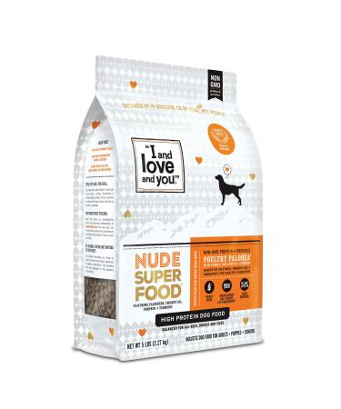 "I and love and you" Nude Superfood Dry Dog Food - Grain Free Kibble, Prebiotics & Probiotics & Digestive Enzymes for Large and Small Dogs (Variety of Flavors) Poultry Palooza 5 Pound (Pack of 1)