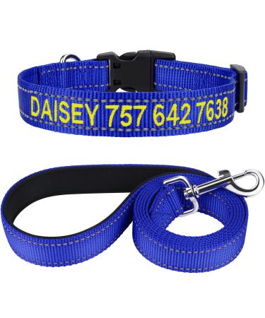 Tagme dog collar and leash personalized reflective dog collar with 1.5m double -sided reflective dog leash for medium -sized royal blue m (1 Pack) royal blue set