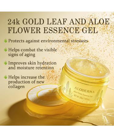 Aloderma 24K Gold Leaf Aloe Gel - Age-Defying Essence for Youthful Skin | Hydrating Allantoin & Hyaluronic Acid | 7oz Luxury Moisturizer - Buy Online on GoSupps.com