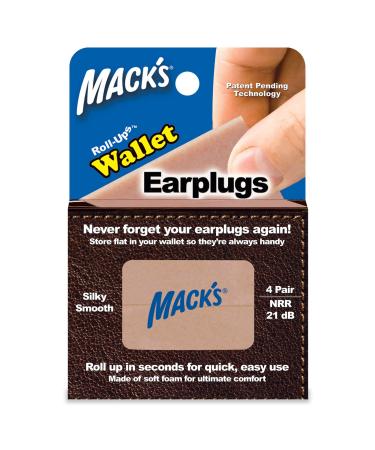 Mack's Roll-Ups Wallet Ear Plugs 4 Pair - Soft Foam Earplugs for Concerts Sports Events Nightclubs Shooting and Power Tools Beige