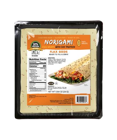 Norigami Egg Wraps Soy Protein-High Protein, Low Carb, Vegetarian Thin Healthy Wrap for Sandwiches-Ready To Fill And Serve-Certified Kosher, Non GMO, Gluten Free-6 Wraps-Soy Flax Seeds (1 Pack) 1 Ounce (Pack of 1)
