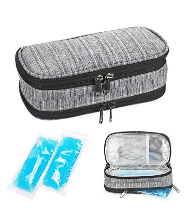 Youshares insulin cooling bag-20.5 x 9.5 x 7 cm Double-lod-like design cooling bag Diabetics for insulin pen glucose meters and diabetes cooling bag with 2 cooling packs (double layer black) U double layer-gray