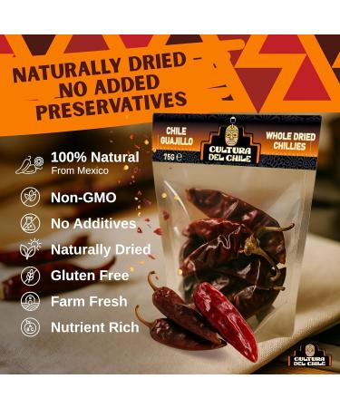  Cultura Del Chile Guajillo Whole Dried Chillies 75g - All Natural Mild to Medium Heat with Bold Smoky Flavour for Authentic Mexican Taste. Gr - Buy Online on GoSupps.com