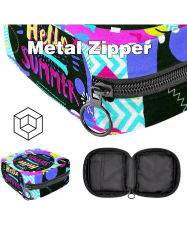 Eco-Friendly Menstruation Pad Bag with Zipper | Women's Tampon & Napkin Storage | Hello Summer Beach Geometric Palm Pattern - Buy Online on GoSupps.com