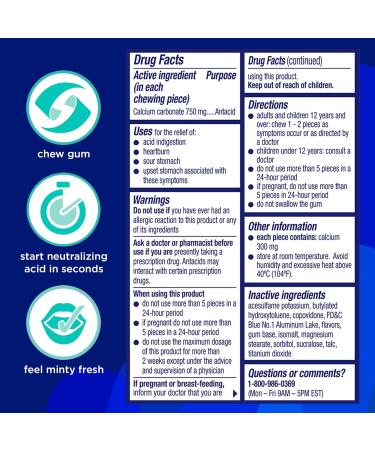 Alka-Seltzer Cool Action Heartburn Relief Gum Extra Strength Antacid Gum Acid Indigestion and Upset Stomach Relief No Chalky Taste Cool Mint Flavor 60 Count 1 Count (Pack of 60) - Buy Online on GoSupps.com