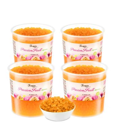 Inspire Food Maracuja Popping Boba for Bubble Tea - box with 4 cups of 3.2 kg - 100% vegetarian gluten -free without artificial dyes coffee maracuya tea 4 x 3.2kg