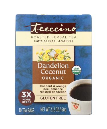 Teeccino Organic Roasted Herbal Tea Dandelion Coconut Caffeine Free 10 Tea Bags 2.12 oz (60 g)