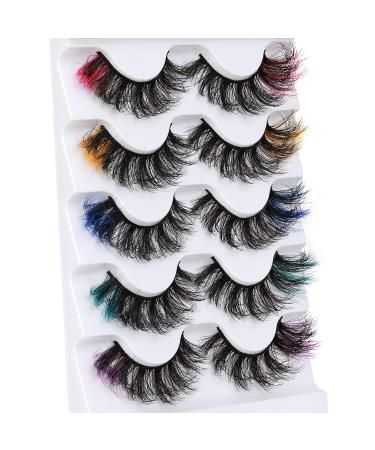 Focipeysa Colored Fluffy Mink Eyelashes - 8D Dramatic Wispy Lashes C Curl - 5 Color Mixed False Eyelashes - Pink Orange Purple Green Blue - Buy Online on GoSupps.com