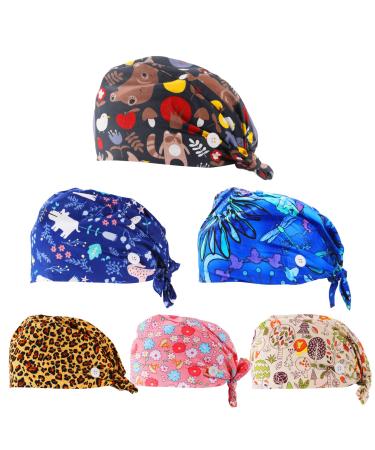 Annhua Working Hat with Buttons Adjustable Scrub Caps Women 6 Pcs