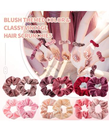 24-Piece Blush Velvet Hair Scrunchies Set with Drawstring Bag - Soft Elastic Hair Bands for Girls and Women | Perfect for Theme Parties and Everyday Use - Buy Online on GoSupps.com