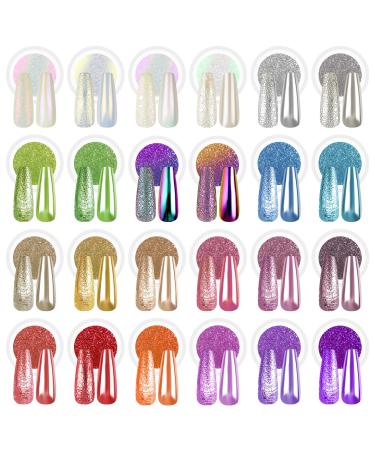 Bishengyf Chrome Nail Powder Set-24 colors upgrade chrome powder nail metallic mirror effect & aurora laser nail art powder glitter manicure decoration powder with sponge sticks 2-24 colors - Buy Online on GoSupps.com