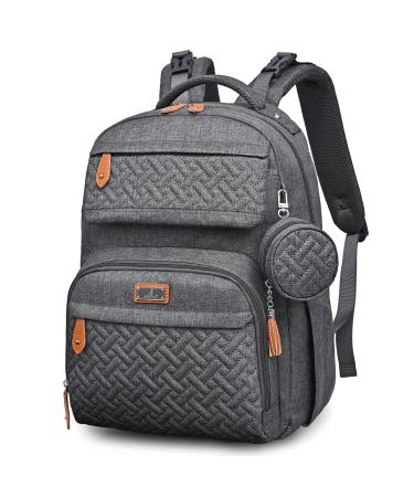 BabbleRoo Diaper Bag Backpack Large Diaper Backpack with Changing Mat Pacifier Bag & Stroller Straps Dark Grey