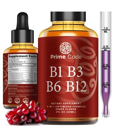 Prime Code Liquid Vitamin B1 Drops with Vitamin B3 B6 & B12 | B Complex Liquid Supplement | Thiamine Supplement for Adults | High Absorption | Immune Support | Non-GMO | Gluten-Free