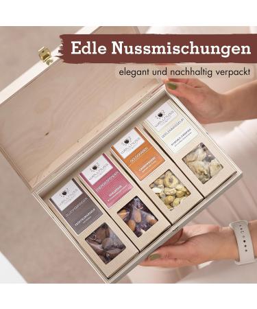 Wellnuss Ladies Night Premium Gift Set for Women | High-Quality Birch Wood Box | 4 Exceptional Nut & Chocolate Snacks | Perfect Delicacy Gift for Girlfriend & Mother - Buy Online on GoSupps.com