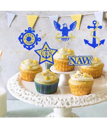 Keaziu 24PCS Military Themed Cupcake Toppers Navy Military Themed Retired Cupcake Picks Navy Bound Themed Cupcake Decorations Retirement Army Birthday Party Cake Decorations Supplies Navy Blue 2 - Buy Online on GoSupps.com