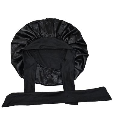 Queen Black Silk Bonnet - Satin Hair Bonnet for Sleeping - Stretchy Tie Band - Medium Size - Buy Online on GoSupps.com