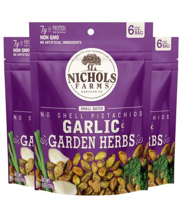 Nichols Farms Pistachios - Fresh Roasted No Shell Pistachio - Nutrient Rich Nuts Snack Packs - Non-GMO California Grown - Healthy Wonderful Tasting Party Snack - (Garlic & Garden Herbs)