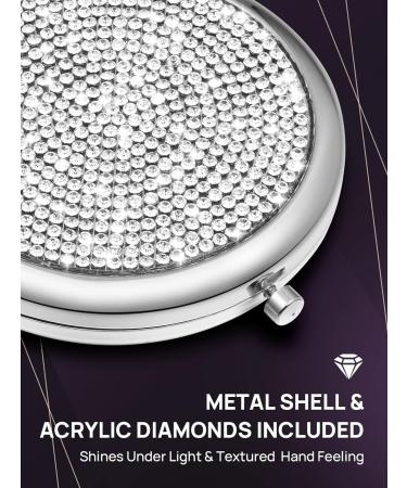 OMIRO Compact Mirror Mini Silver Diamond 1X/2X Pocket Makeup Mirror - Buy Online on GoSupps.com