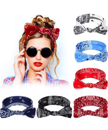 6-Pack Boho Paisley Headbands for Women | Bow Knot Elastic Hairbands in 6 Colors - Buy Online on GoSupps.com