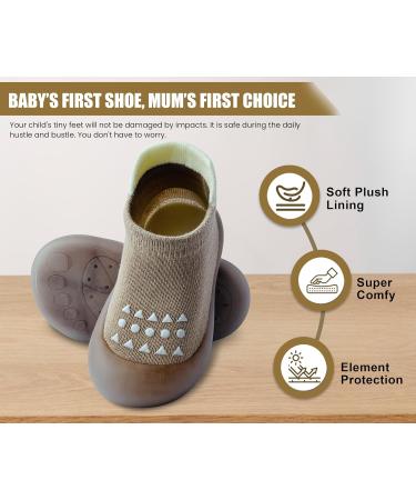 Dookeh Baby Shoes - Non Slip Soft Sole Sneakers for Boys and Girls | Toddler Infant Sock Shoes 12-18 Months - Brown - Buy Online on GoSupps.com