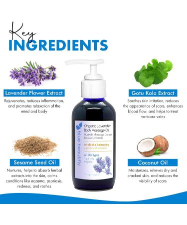 Blue Beautifly Organic Lavender Body Massage Oil | USDA Certified | Super Moisturizing for Body Hair & Nails | Ayurvedic Herbal Blend | 4 fl oz - Buy Online on GoSupps.com
