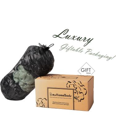 Large 70g Loofah Body Scrubber 3 Pack for Women & Men | Exfoliating Shower Sponge Pouf with Activated Charcoal - Buy Online on GoSupps.com