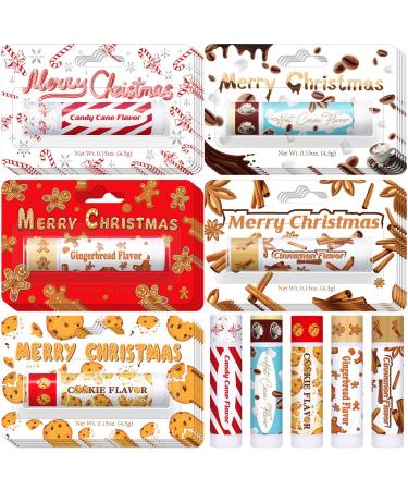 Sacubee 15 Pcs Christmas Lip Balms Bulk Peppermint Candy Flavor Lip Balm Holiday Gingerbread Hot Cocoa Cookie Cinnamon Flavor Christmas Party Gifts Stocking Stuffers for Women Employee Coworkers