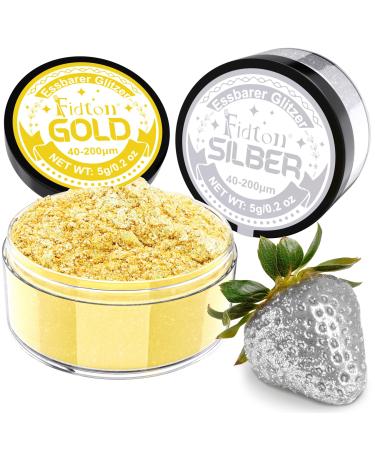 Edible glitter for drinks - Fidton 2 colors food color powder set glitter edible for cakes fondant gold donut edible glitter for drinks cocktail edible gold and silver - 5G