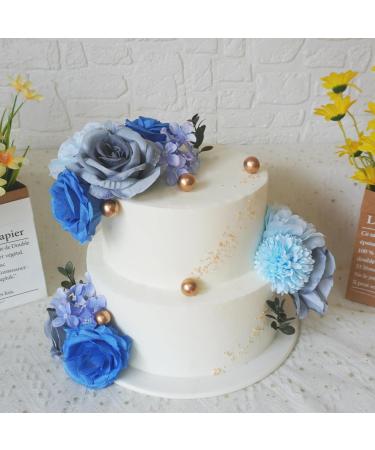 DRWATE Boho Cake Toppers Blue Flower Cake Topper Artificial Rose hydrangea Cake Decorations for Women Girl Lady Birthday Party Wedding Baby Shower Boho Flower Theme Party Supplies (Style 2) - Buy Online on GoSupps.com