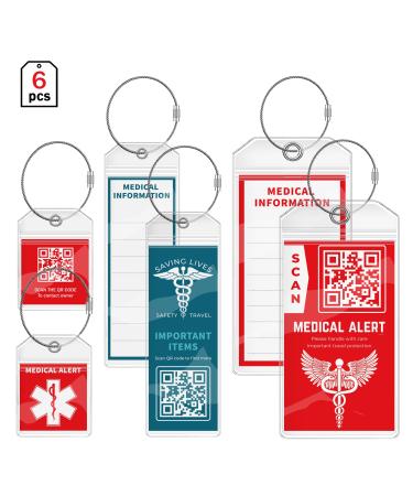 DISONCARE Medical Equipment Luggage Tag Cruise Insulin Diabetic Supplies Medic Alert Tags Replaceable Inside Label Card Diabetic Gifts with QR Code Save Online Medical Profile - 6 Pack