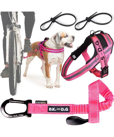 Bike and Dog - dog leash and dogs for the bike dishes with 3 rings 2 of which side including 2 special bicycle bridles.Patented.Dog leash and dog harness XL pink
