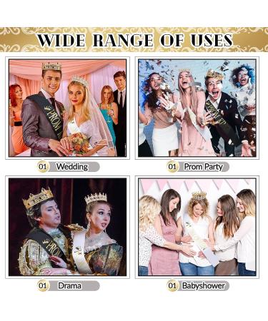 Gold King Crown Tiara Set for Prom Queen & King | 4 Piece AB Diamond Rhinestone Crowns with Satin Sash | Wedding Accessories - Buy Online on GoSupps.com