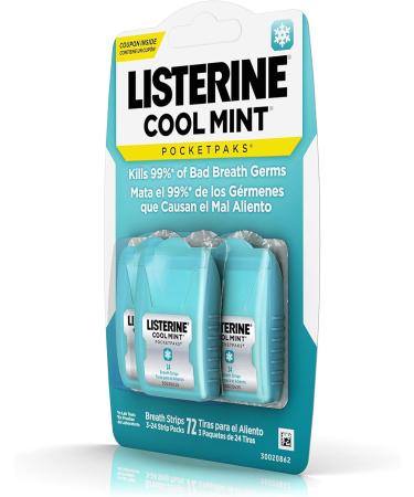 Listerine - Pocketpaks Oral Care Strips Cool Mint - 72 Strips 24 count (Pack of 3) - Buy Online on GoSupps.com