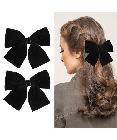 2PCS Black Little Hair Bows Set - Cute Duckbill Clip Hair Decor for Baby Teen Girl - Kawaii Velvet Headdress - Back to School Outfit Accessories - Buy Online on GoSupps.com