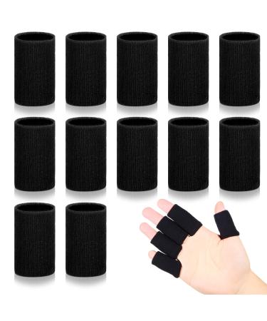 Civaner 12 Finger Sleeves for Arthritis Sports Finger Cots Breathable Elastic Finger Straps Joint Compression Protectors for Sport Relieve Painful Compression Pressure (Black)