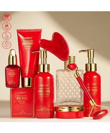 Red Rose Spa Gift Set for Women | Pampering Bath and Body Kit with Perfume, Jade Roller, Gua Sha Stone | Perfect for Mother's Day, Birthday or Thank You Gift - Buy Online on GoSupps.com