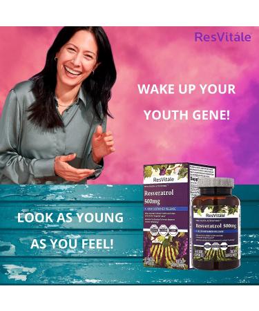 ResVitale Resveratrol 500mg - Anti Aging Antioxidant Supplement with Grape Extract & Quercetin - 60 Veggie Caps - Buy Online on GoSupps.com