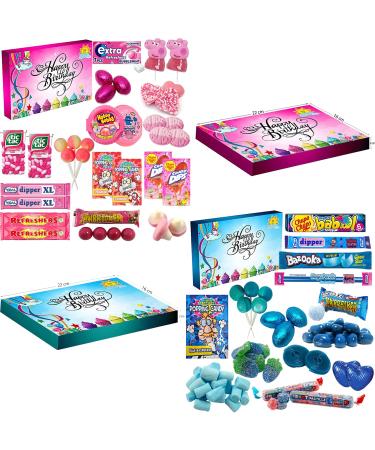Retro Sweets & Chocolate Mixed Hamper Gift Box|Sweet Treats & Chocolates|Boy Girl Birthday Box|Perfect For Kids Parties Birthday|Happy Birthday Pink Blue Colour C5 Stylish Unique Box (VSTAR)