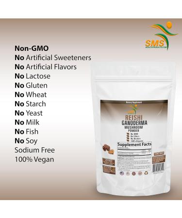 SMSHEALTHPRODUCTS.com Reishi Mushroom 100g Powder 3.52 oz (60% Polysaccharides) for Longevity by SMS Vegan Organic Non-GMO Reishi Extract Supplement for Immune System Support Safe for Pets - Buy Online on GoSupps.com
