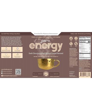 Perk Energy Dark Chocolate Salted Caramel Pretzel - Caffeinated Protein Drink Mix with 9g Protein & 100mg Caffeine - Gluten Free Soy Free Peanut Free - 20 Servings - Buy Online on GoSupps.com