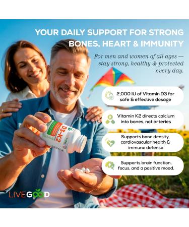 LIVEGOOD Organic D3 K2 Supplement 2000 IU Vegan Capsules with MK-7 Pure Vitamin D3 with K2 for Immune and Bone Support Made in The USA Organic D3 K2 Formula (60 Count) - Buy Online on GoSupps.com