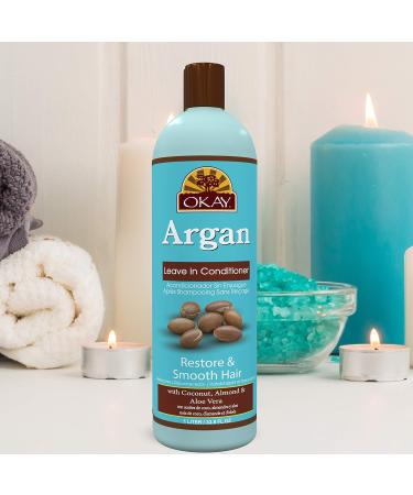 Okay Restorative Argan Leave In Conditioner - Hydrate & Smooth Hair | Sulfate Silicone Paraben Free | 33oz | All Hair Types | Made in USA - Buy Online on GoSupps.com