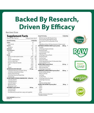 MacroLife Macro Greens Powder 38 Superfood Probiotics Antioxidants Digestive Enzymes & Adaptogen Supplement - Daily Super Green Juice & Smoothie Mix - Non-GMO Vegan Gluten-Free - 10oz (30 Servings) 10 Ounce (Pack of 1) - Buy Online on GoSupps.com
