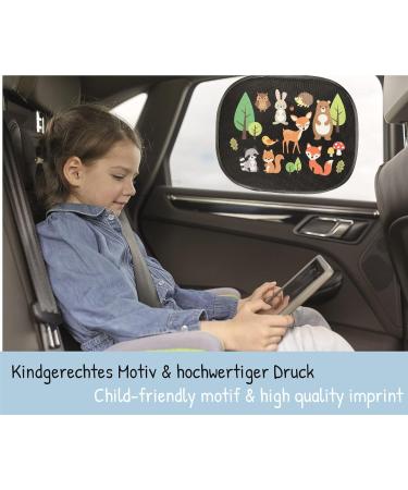 HECKBO 2x Car Sun Visor with 8 Suction Cups - Forest Animals Design - 48x31cm - Side Sunshade for Baby Kids - Includes Bag - Buy Online on GoSupps.com
