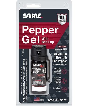 SABRE Crossfire Pepper Gel  Deploys At Any Angle  Maximizes Target Acquisition Against Multiple Threats  Belt Clip For Easy Carry  Flip Top Safety  Maximum Police Strength OC Spray  18 Bursts - Buy Online on GoSupps.com